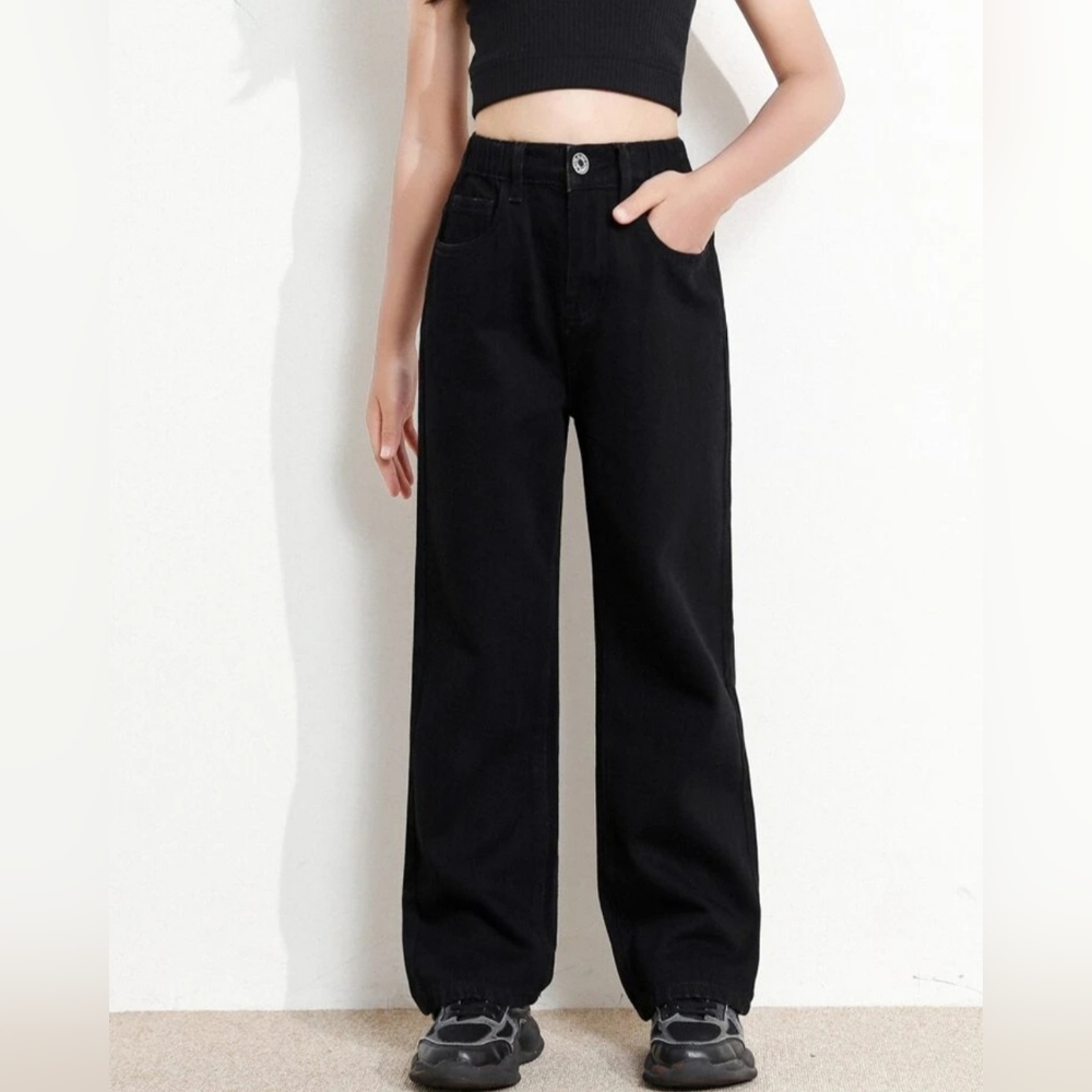 Girl's High Waist Wide Leg Jeans Black Size 11-12 - Picture 1 of 4